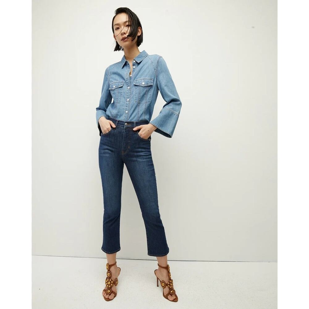 Veronica Beard Carly Kick Flare Dark Ink Blue High Rise Jeans 26